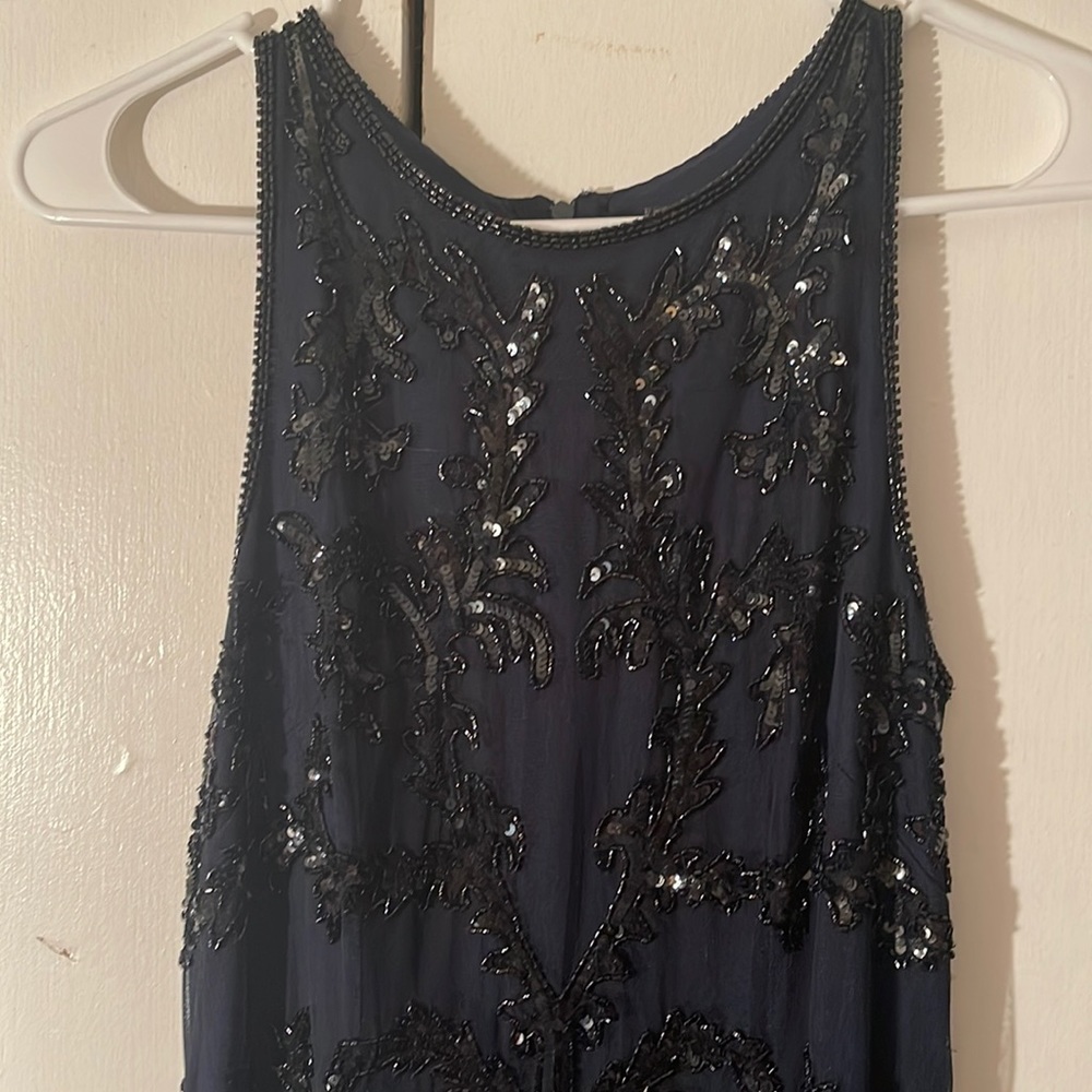 Adrianna Papell Midnight Blue Embellished Fishtail Maxi Cocktail Hour Dress